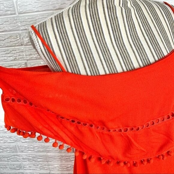 L Love Orange Pom Pom Fringe Cold Shoulder Dress Size 1XL - Picture 3 of 6